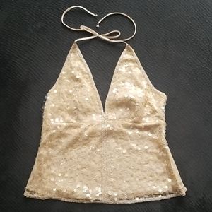 NWT Venus Gold Sequin Halter Top